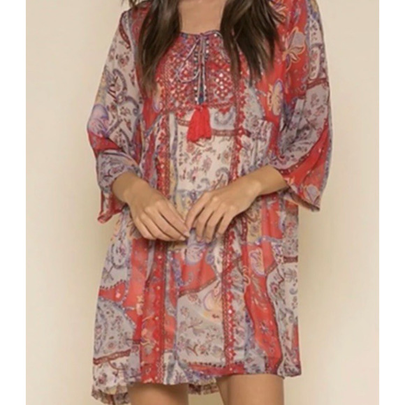 Raga Mini Dress Womens Small Embroidered Boho Flowy Peasant Tunic New NWT - Picture 2 of 14